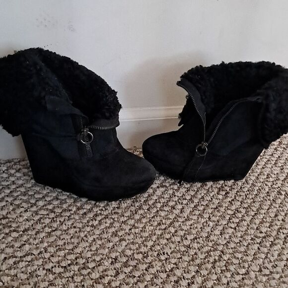 ASH Women's Rabbit Fur Suede Heeled/Platform Zip-Up Boots/Booties Size 7.5 - Picture 1 of 7